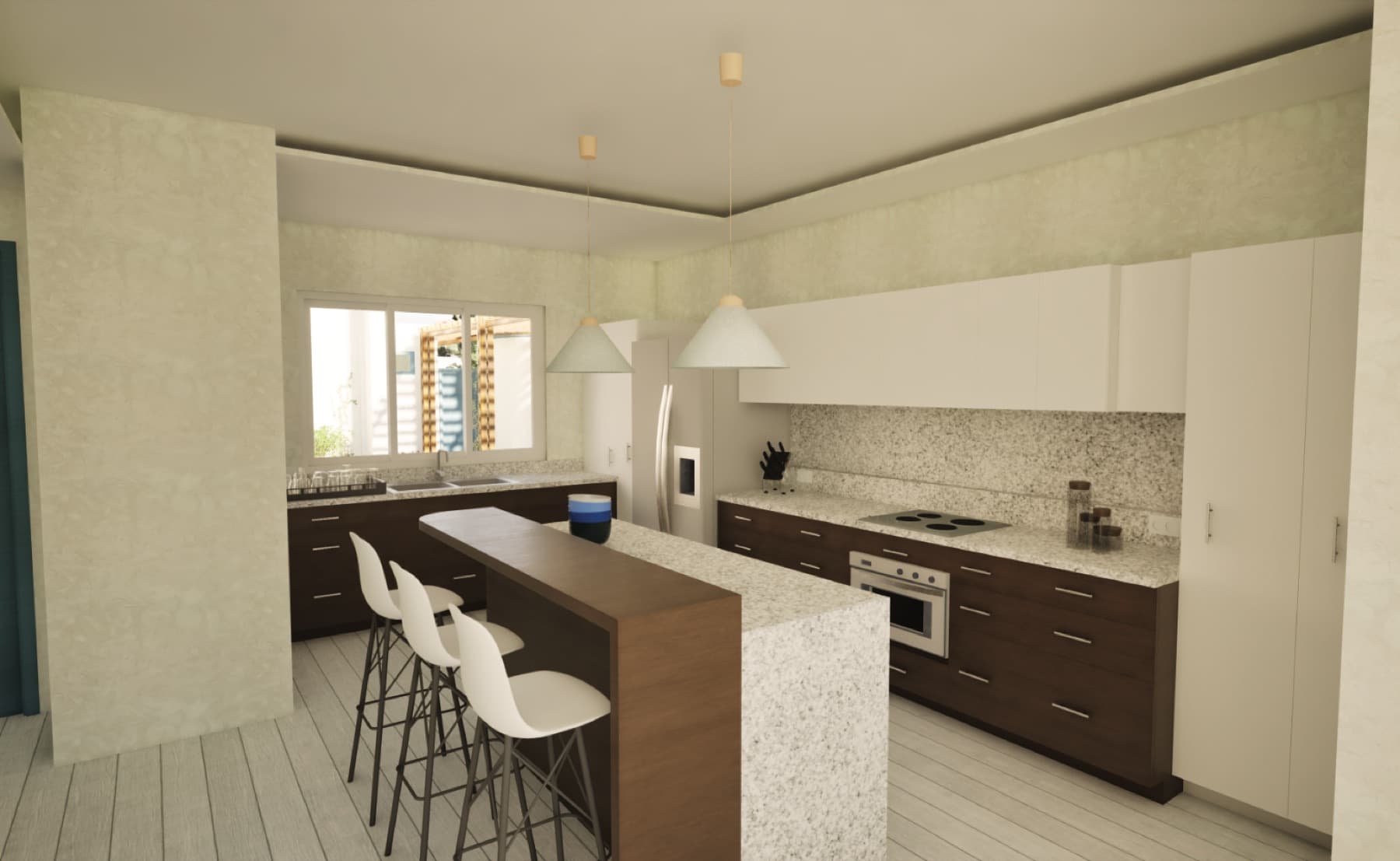 Render oficial de la cocina con isla